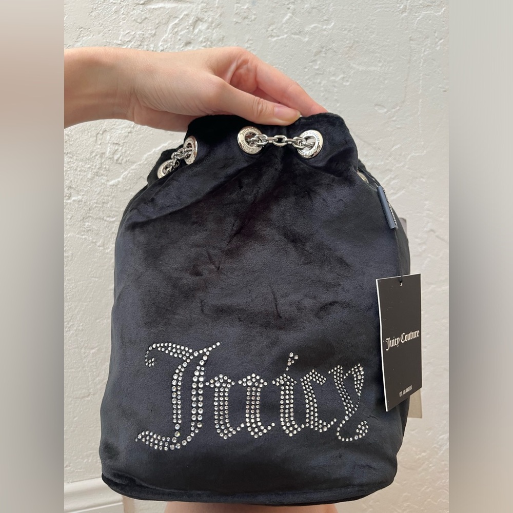 Limited Edition Juicy Couture Black Velour Diamante Chain Backpack